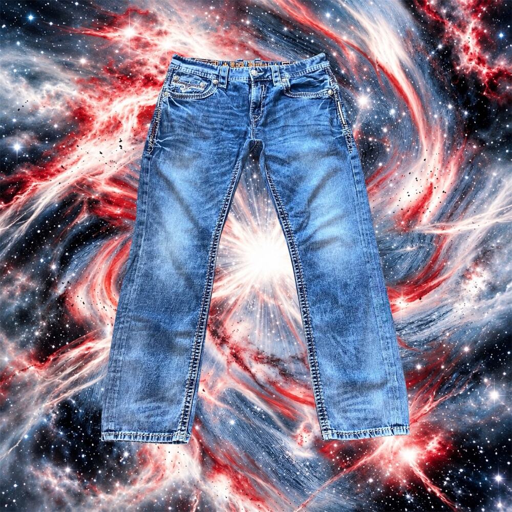Rock Revival Geras Straight Jeans Mens Size 36 Medium Wash Denim 36